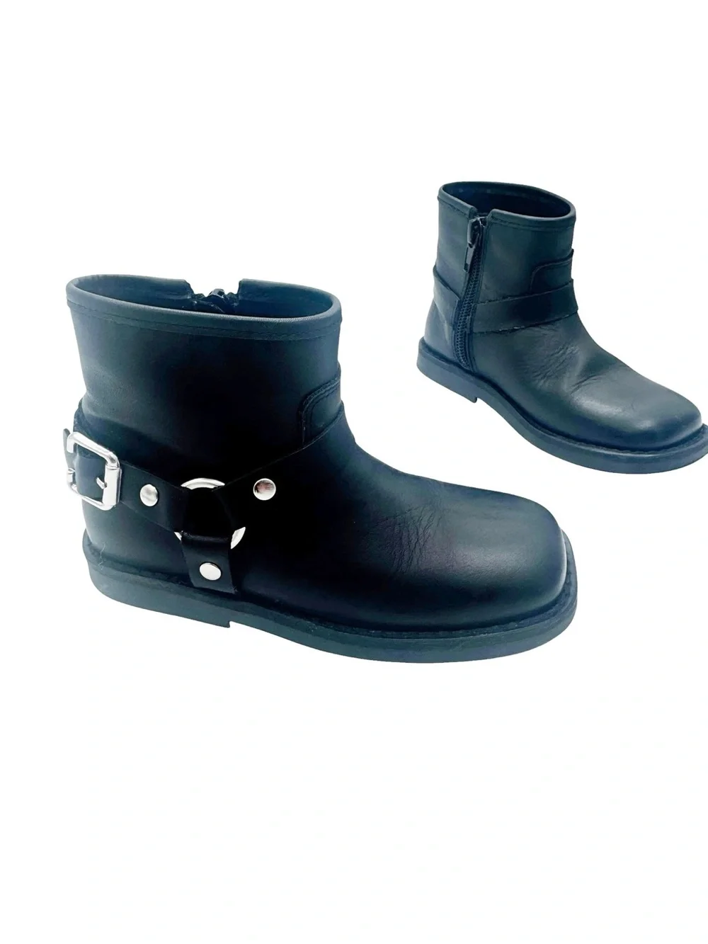 ZARA Black Leather Moto Biker Harness Boots Girls Toddler Size 8